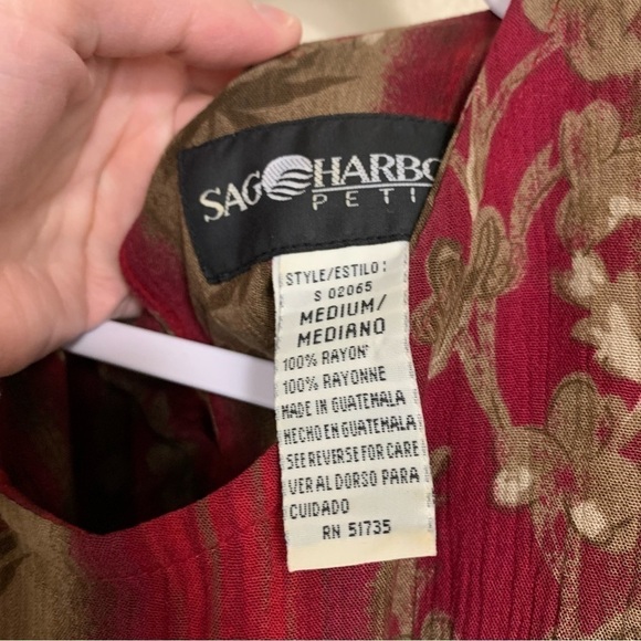 Sag Harbor Earthy Burgundy Green Midi Length Dress Size M Petite - Picture 5 of 6